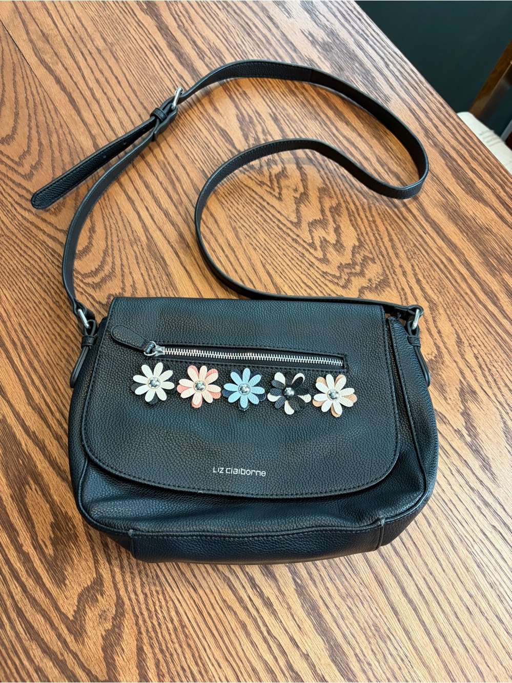 Liz Claiborne Black Crossbody with Multicolor Floral Accents